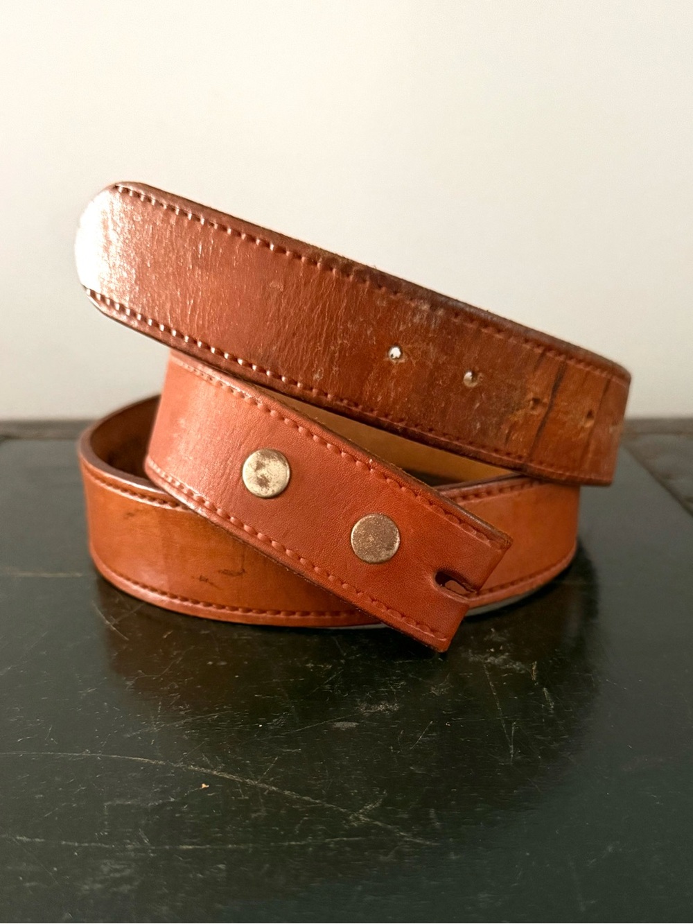 Unisex Hand-made Belt No Buckle Brown USA Made Leather